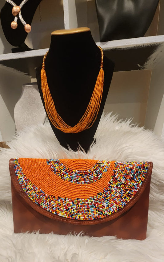 Leather Clutch Bag Beads Set