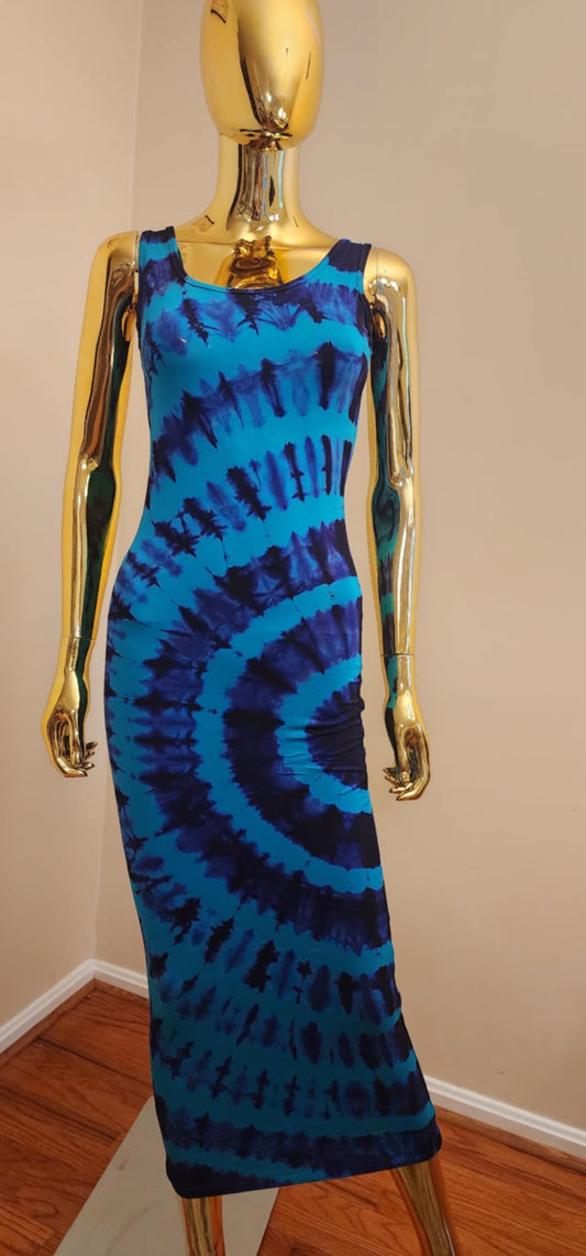 Long Sleeveless Tie-Dye Dress