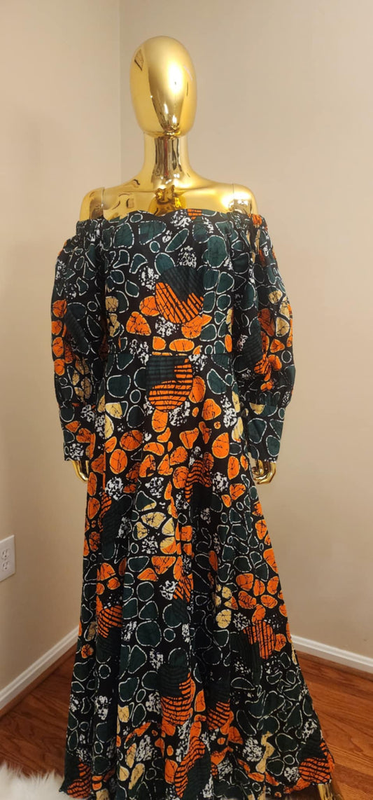 Long Sleeve African Print Dress